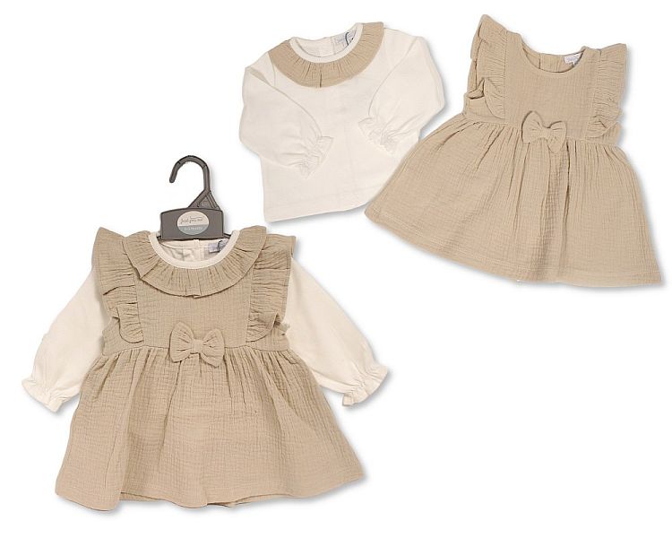 Baby Girls 2 pcs Dress Set with Bow - Taupe (0-12 Months) (PK6) Bis-2020-2599