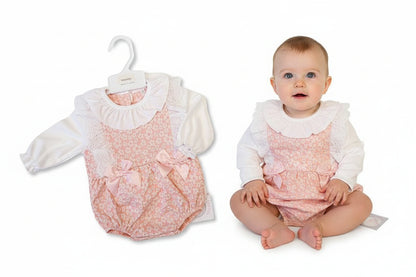 Baby Girls Short Romper with Lace and Bows - Flowers (NB-6m) (PK6)  BIS-2020-2627