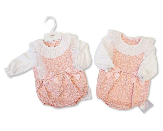 Baby Girls Short Romper with Lace and Bows - Flowers (NB-6m) (PK6)  BIS-2020-2627