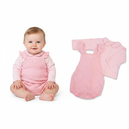 Baby Girls Jacquard 2 pcs Short Dungaree Set with Bow (NB-6m) (PK6)  BIS-2020-2633