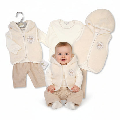 Baby 3 pcs Set with Hooded Fur Vest- Giraffe (NB-9m) (PK6)  BIS-2020-2656