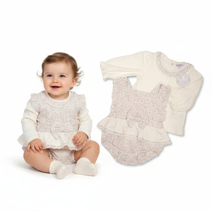 Baby Girls Jacquard 2 pcs Dungaree Set with Bow (NB-9m) (PK6)  BIS-2020-2660