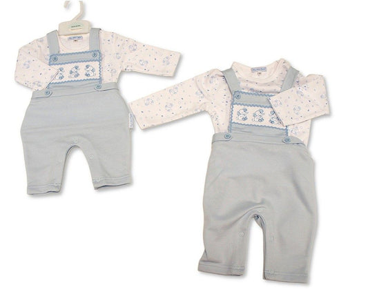 Baby Boys 2 pcs Dungaree Set with Smocking - Elephant (PK6) (NB-6m) BIS-2020-2679