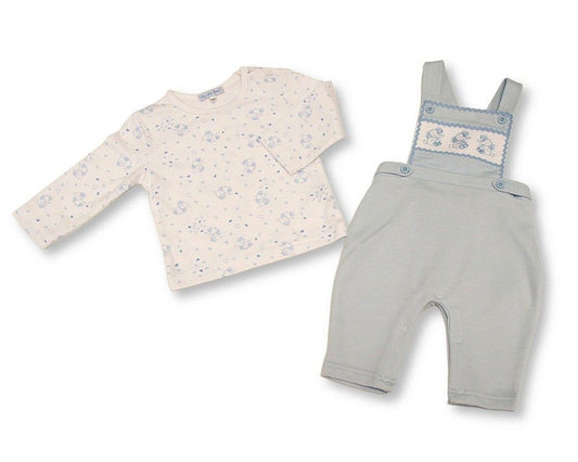 Baby Boys 2 pcs Dungaree Set with Smocking - Elephant (PK6) (NB-6m) BIS-2020-2679