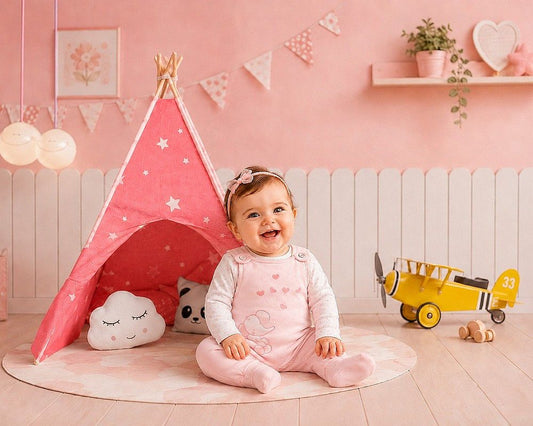 Baby Girls 2 pcs Dungaree Set - Elephant (PK6) (NB-6m) BIS-2020-2692