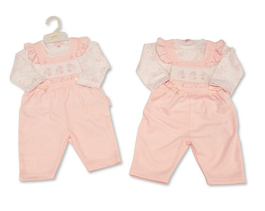 Baby Girls 2 pcs Dungaree Set with Smocking - Elephant (PK6) (NB-6m) BIS-2020-2693