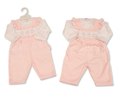 Baby Girls 2 pcs Dungaree Set with Smocking - Elephant (PK6) (NB-6m) BIS-2020-2693