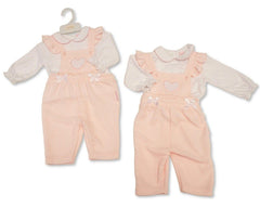 Baby Girls 2 pcs Dungaree Set with Bows - Hearts (PK6) (NB-6m) BIS-2020-2698