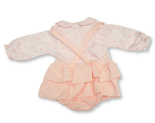 Baby Girls 2 pcs Dress Dungaree Set - Leaves and Hearts (PK6) (NB-6m) BIS-2020-2701