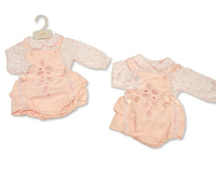 Baby Girls 2 pcs Dress Dungaree Set - Leaves and Hearts (PK6) (NB-6m) BIS-2020-2701