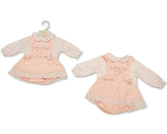 Baby Girls 2 pcs Spanish Dress Set with Lace and Bows - Leaves and Hearts (PK6) (NB-6m) BIS-2020-2702