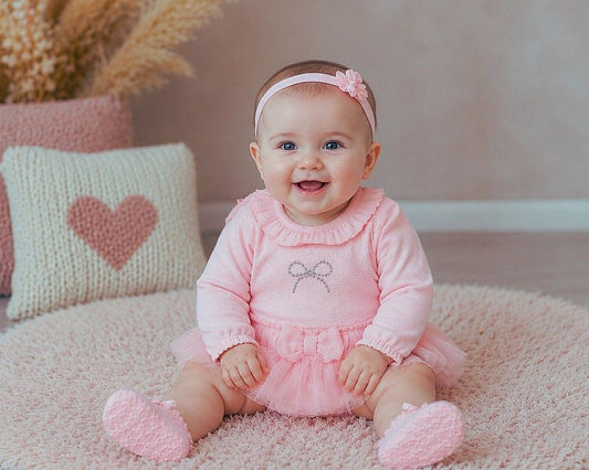 Baby Girls 2 pcs Skirt Set with Diamante Applique and Bow (NB-6m) (PK6) - BIS-2020-2712