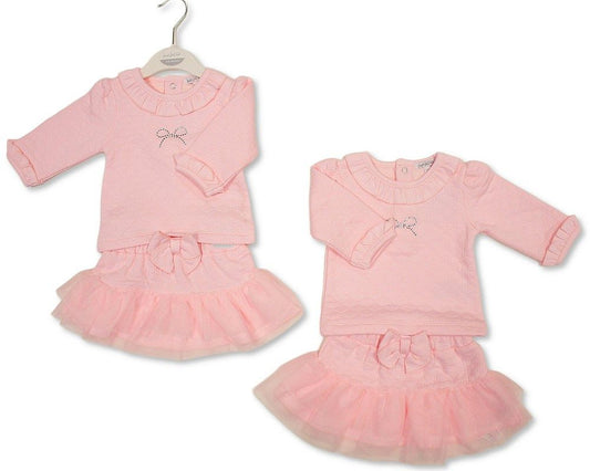 Baby Girls 2 pcs Skirt Set with Diamante Applique and Bow (NB-6m) (PK6) - BIS-2020-2712