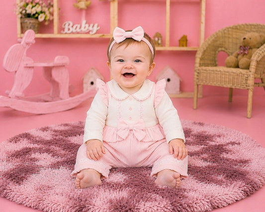 Baby Girls Long Romper with Lace Applique and Bow (NB-6m) (PK6) - BIS-2020-2716