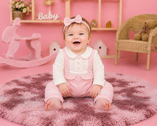 Baby Girls 2 pcs Dungaree Set with Lace Applique (NB-6m) (PK6) - BIS-2020-2718