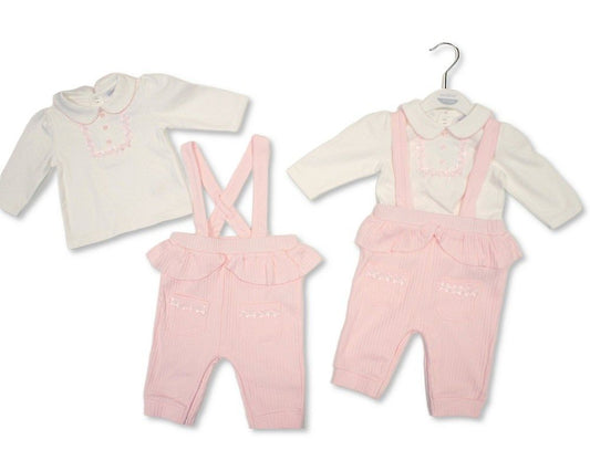 Baby Girls 2 pcs Dungaree Set with Lace Applique (NB-6m) (PK6) - BIS-2020-2718