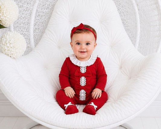 Baby Girls Long Romper with Lace and Bow (NB-6m) (PK6) - BIS-2020-2722