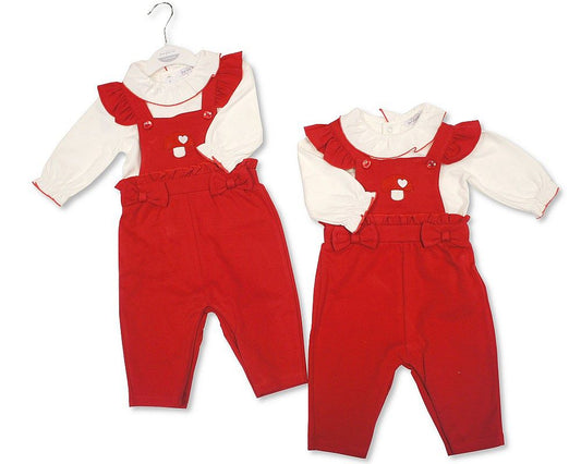 Baby Girls 2 pcs Long Dungaree Set - Mushroom (NB-6m) (PK6) - BIS-2020-2723