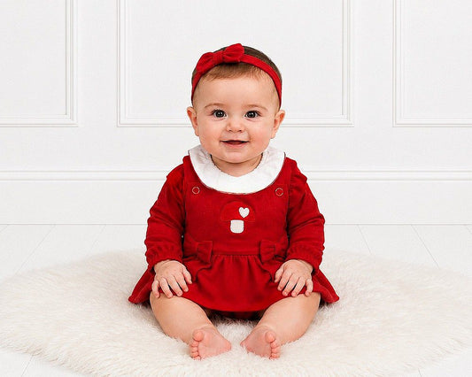 Baby Girls Long Sleeved Dress Romper with Bows - Mushroom (NB-6m) (PK6) - BIS-2020-2724