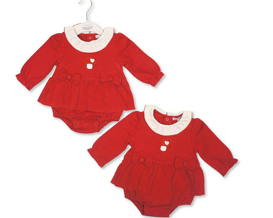 Baby Girls Long Sleeved Dress Romper with Bows - Mushroom (NB-6m) (PK6) - BIS-2020-2724