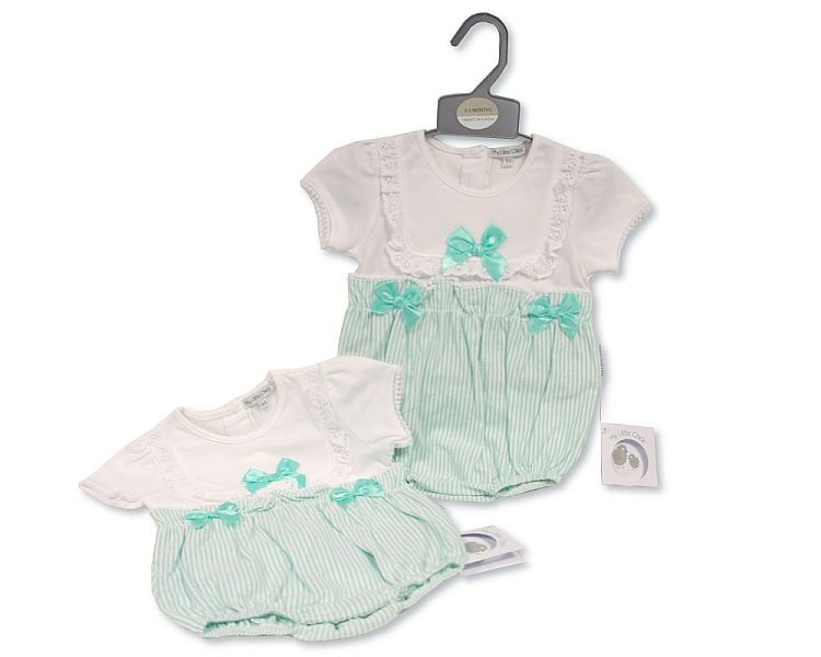 Baby Girls Short Romper with Lace and Bows (NB-6 Months) (PK6) Bis-2120-6207