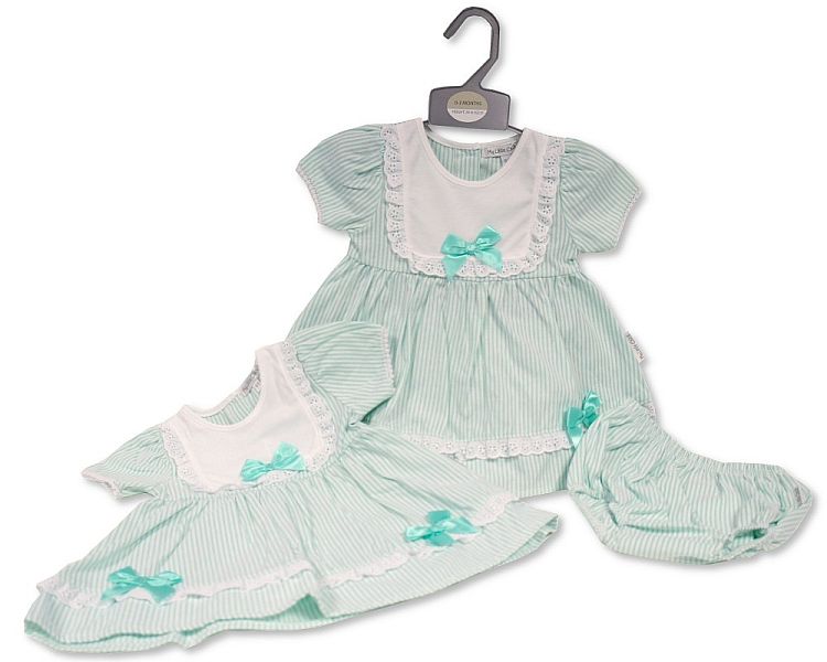 Baby Girls 2 pcs Dress Set with Lace and Bow (NB-6 Months) (PK6) Bis-2120-6209