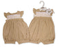 Baby Girls Linen Romper with Smocking and Bows (NB-6m) (PK6) BIS-2120-6250
