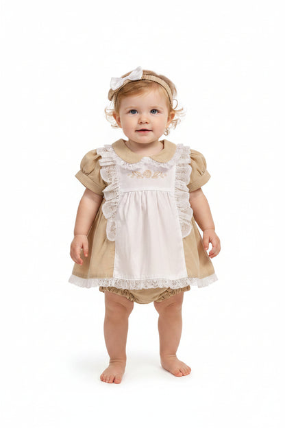 Baby Linen Dress with Lace and Embroidery (NB-6m) (PK6) BIS-2120-6263