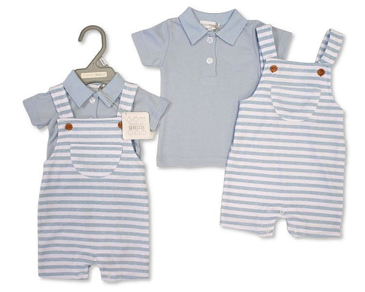 Baby Boys 2 pcs Dungaree Set - Stripes (NB-9m) (PK4) BIS-2120-6346