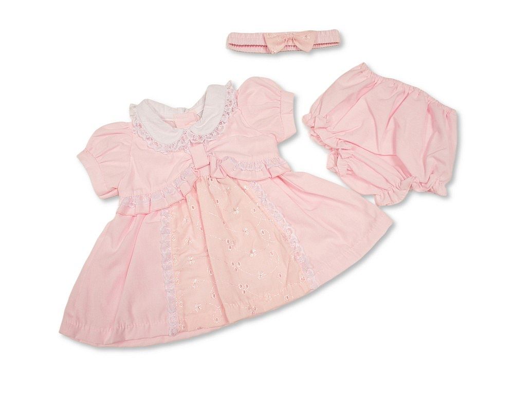 Baby Dress Pink with Ruffles and Lace Collar (NB-6m) (PK6) - BIS-2120-6358