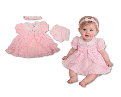 Baby Dress Pink with Ruffles and Bows (NB-6m) (PK6) - BIS-2120-6359