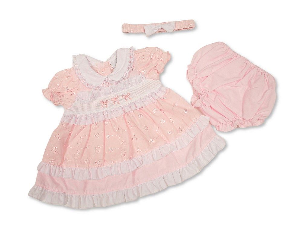 Tiered Baby Dress Pink with Smocking and Bows (6-24m) (PK6) - BIS-2120-6371
