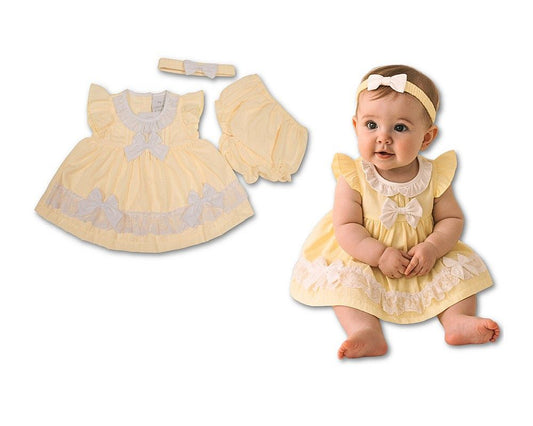Baby Dress Lemon with Lace and Bows (6-24m) (PK6) - BIS-2120-6372
