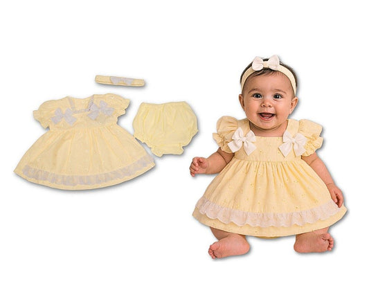 Tiered Baby Dress Lemon with Smocking and Bows (6-24m) (PK6) - BIS-2120-6373