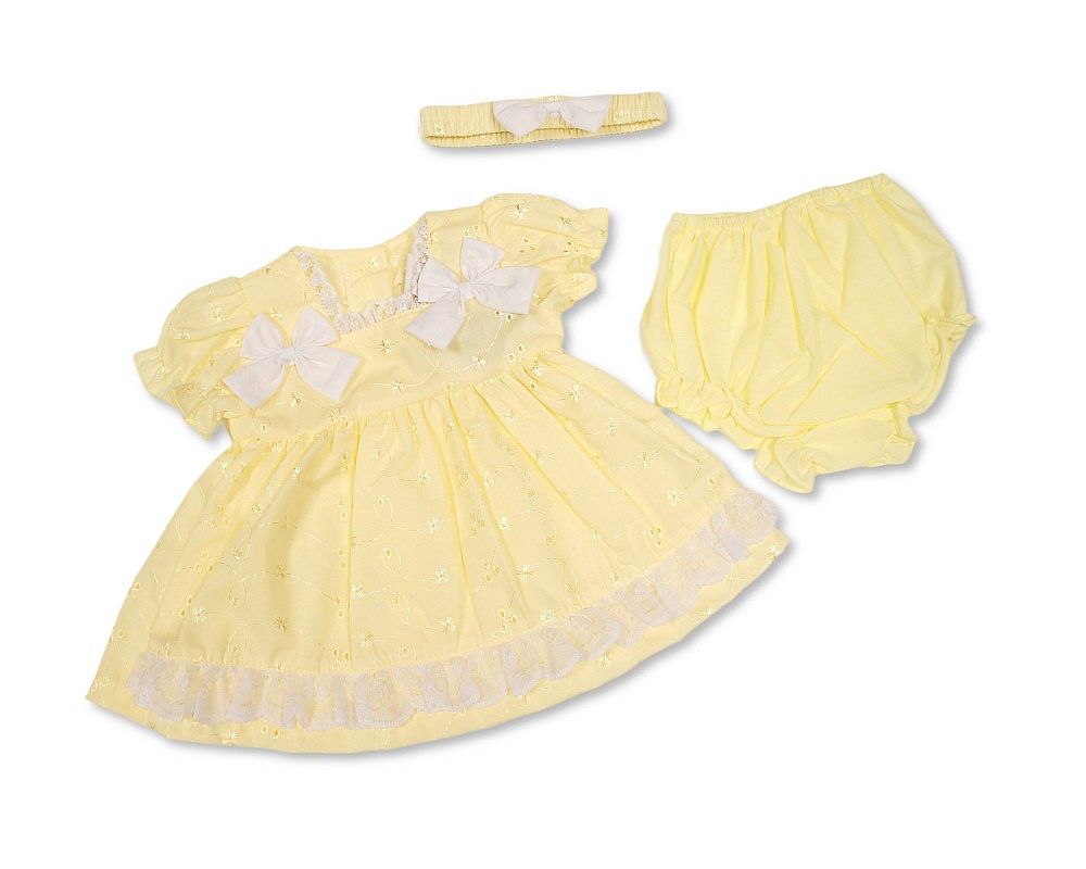 Tiered Baby Dress Lemon with Smocking and Bows (6-24m) (PK6) - BIS-2120-6373