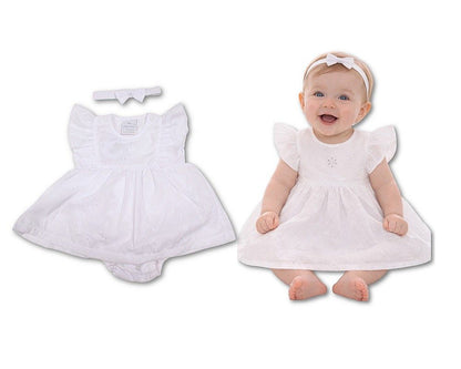 Baby Dress White with Flowers Embroidery (6-24m) (PK6) - BIS-2120-6377