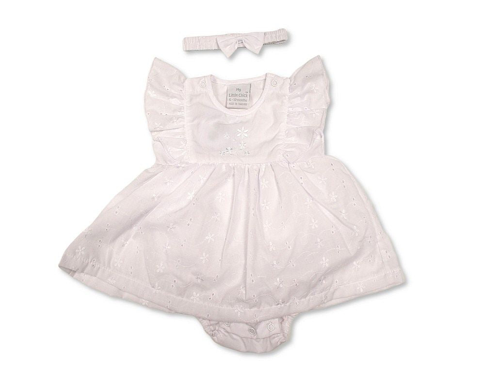 Baby Dress White with Flowers Embroidery (6-24m) (PK6) - BIS-2120-6377