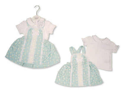 Baby Girls Woven Spanish Style Dungaree Set (NB-9m) (PK6) - BIS-2120-6383