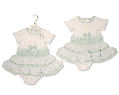 Baby Girls Woven Tiered Dress with Bow and Pants (NB-9m) (PK6) - BIS-2120-6384