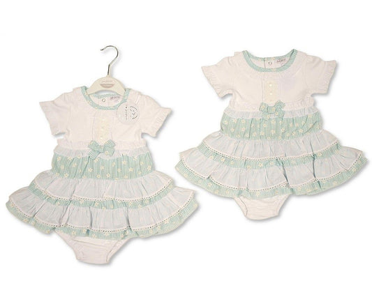 Baby Girls Woven Tiered Dress with Bow and Pants (NB-9m) (PK6) - BIS-2120-6384