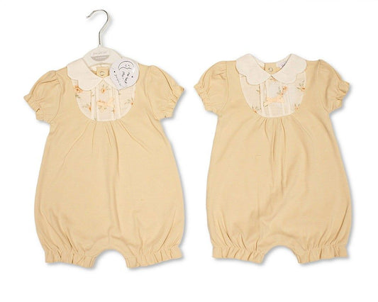 Baby Girls Short Romper with Chiffon Pleat and Flower Print (NB-9m) (PK6) - BIS-2120-6386