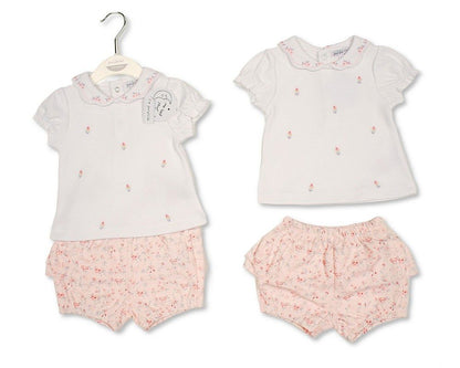 Baby Girls 2 pcs Shorts Set with Floral Print and Embroidery (NB-9m) (PK6) - BIS-2120-6394