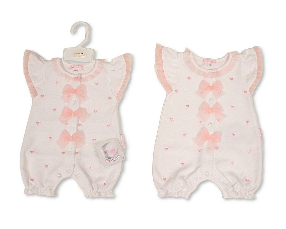 Baby Girls Short Romper with 3 Bows - Hearts (NB-6m) (PK6) - BIS-2120-6395