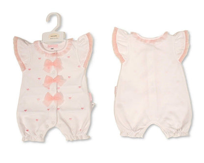 Baby Girls Short Romper with 3 Bows - Hearts (NB-6m) (PK6) - BIS-2120-6395
