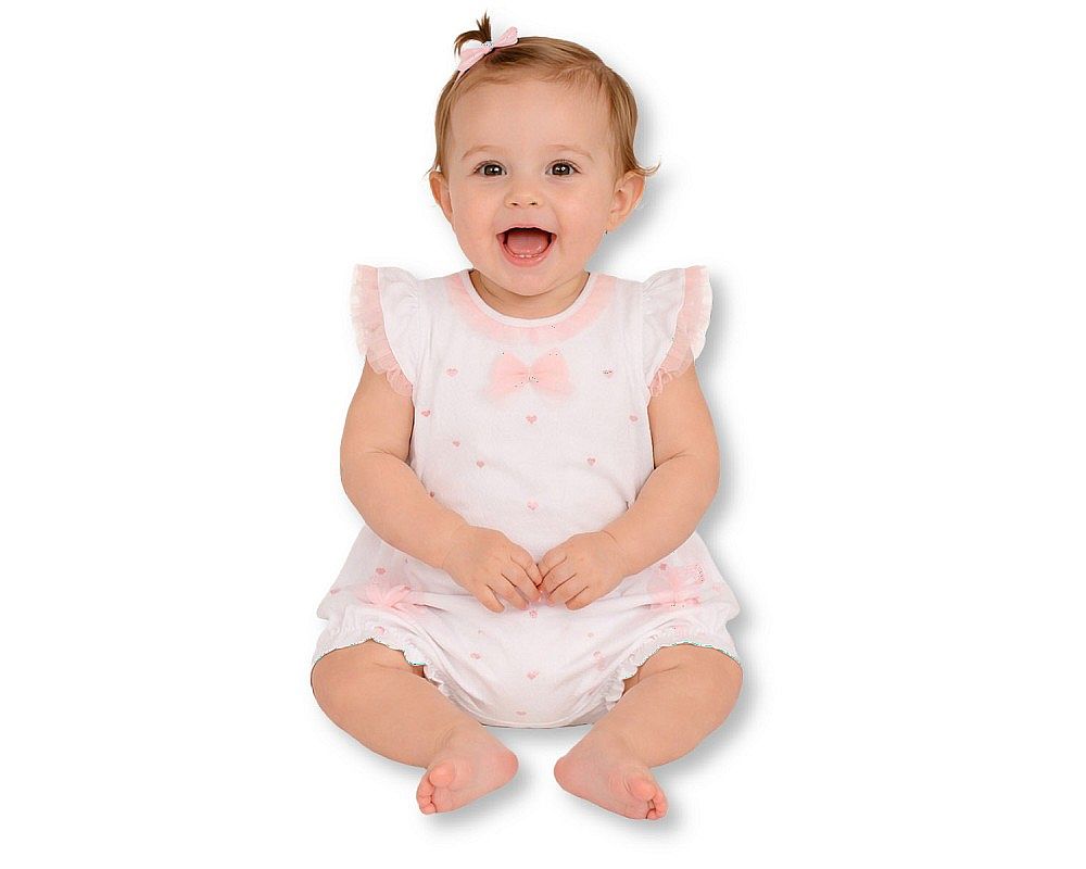 Baby Girls Short Romper with Bow - Hearts (NB-6m) (PK6) - BIS-2120-6396