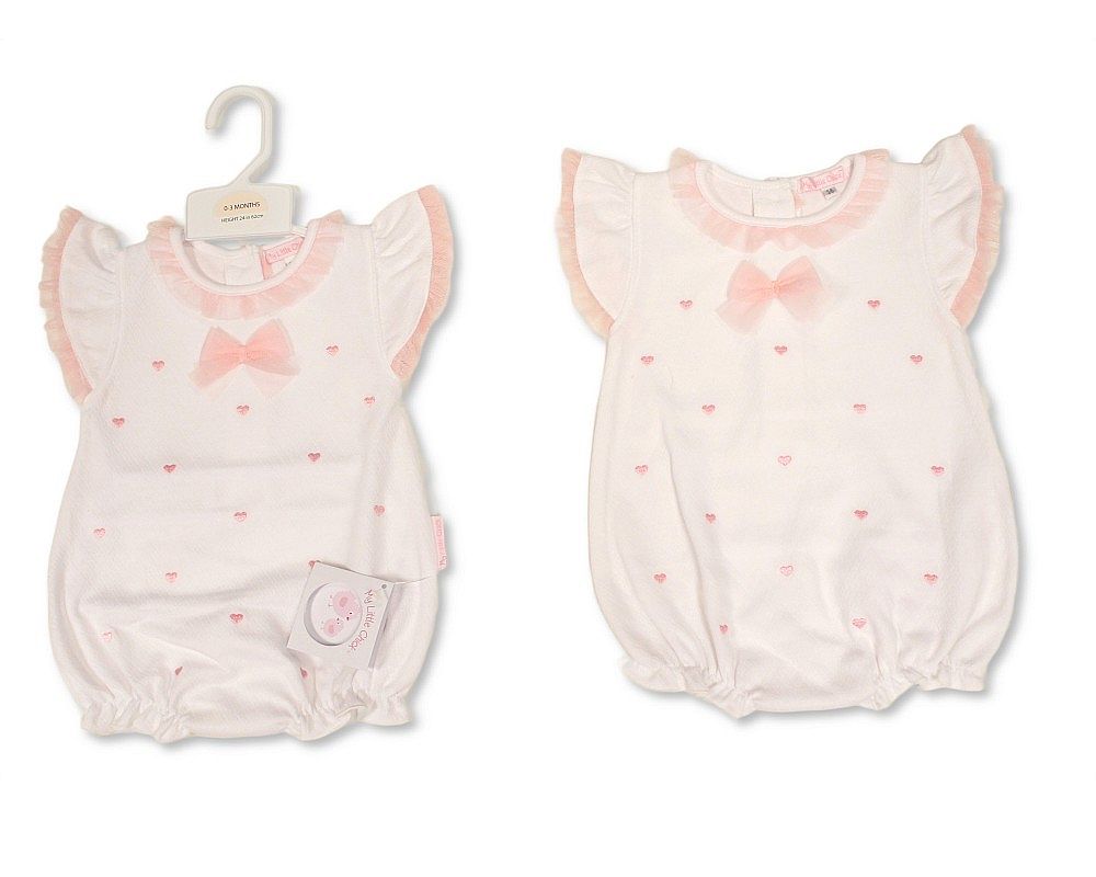 Baby Girls Short Romper with Bow - Hearts (NB-6m) (PK6) - BIS-2120-6396
