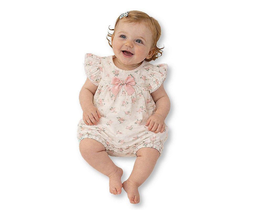 Baby Girls Short Romper with Floral Print and Bow (NB-6m) (PK6) - BIS-2120-6400