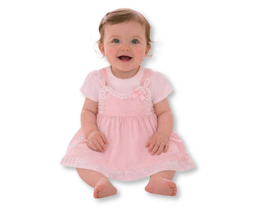 Baby Girls Dungaree Dress with Lace and Bow (NB-9m) (PK6) - BIS-2120-6407