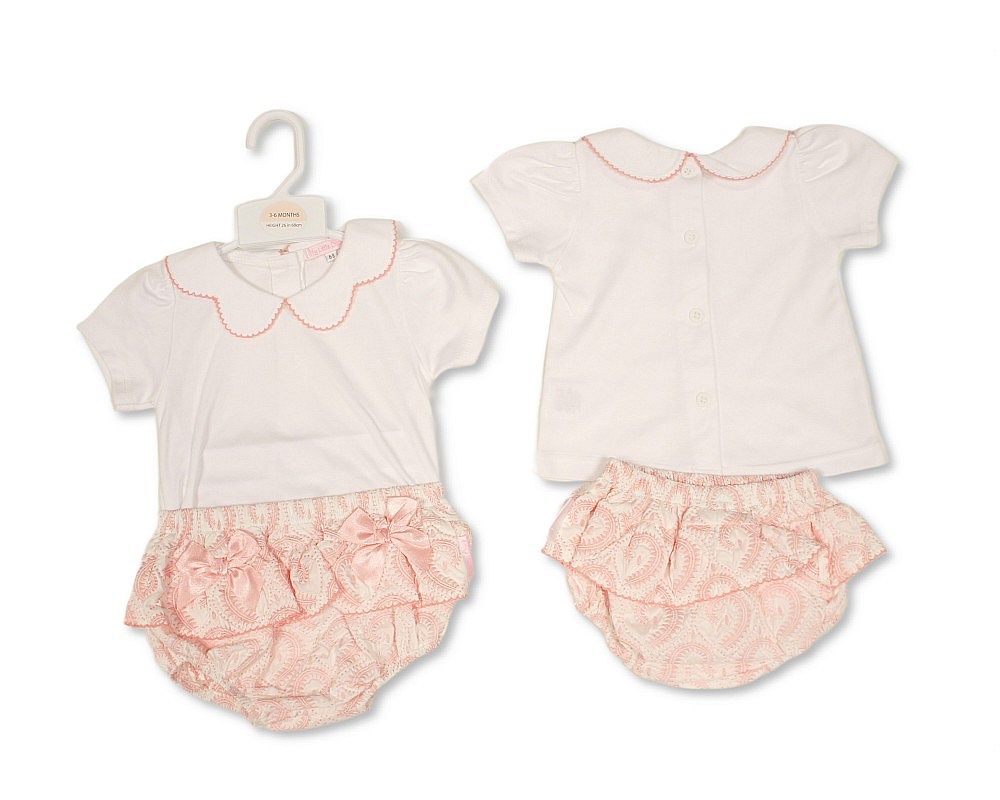 Baby Girls Jacquard 2 pcs Set with Bows (NB-9m) (PK6) - BIS-2120-6408