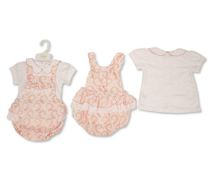 Baby Girls Jacquard 2 Pieces Romper Set with Bows (NB-6m) (PK6) - BIS-2120-6410
